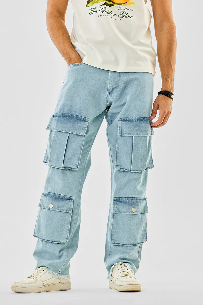Blue Baggy Cargo Denim