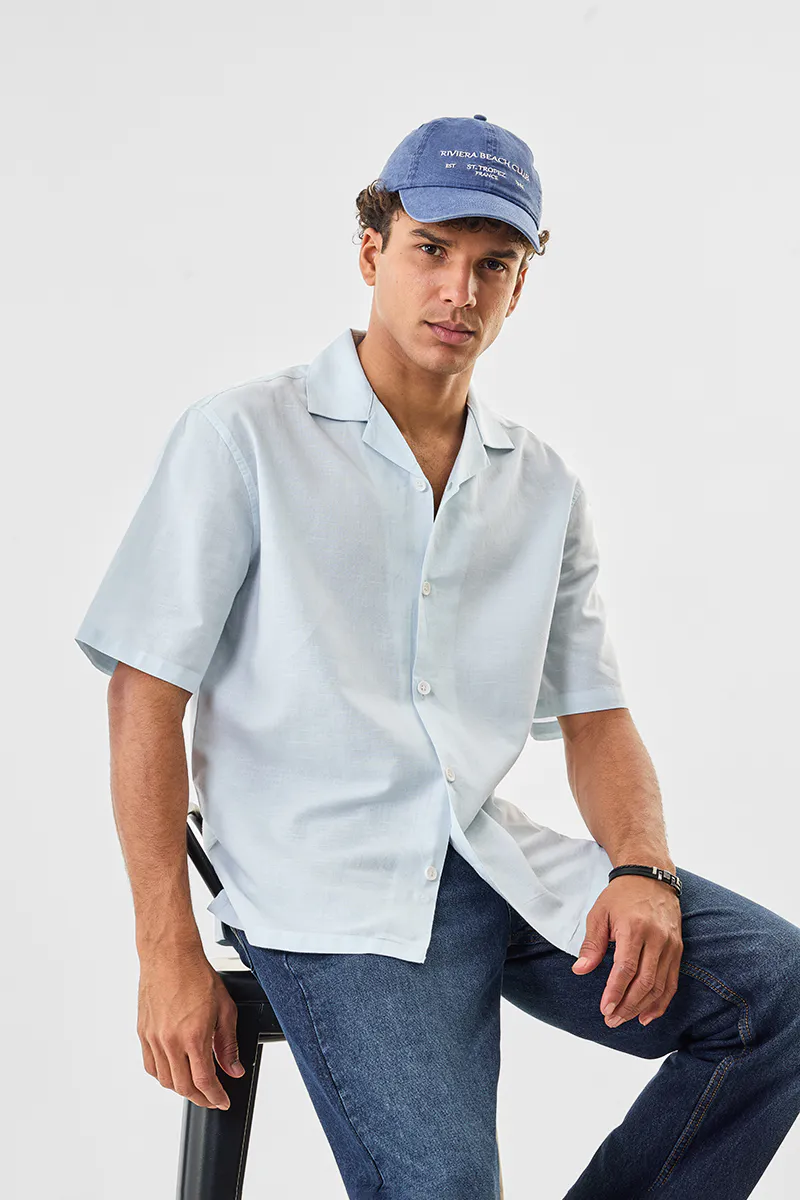 The Lifestyle Co Men Light Blue Solid Regular Fit Chambray Casual Shirt