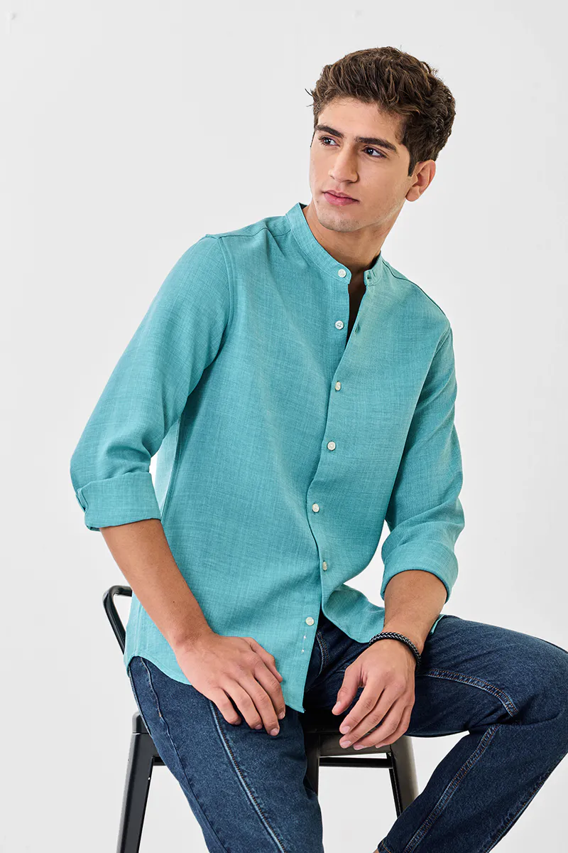 Linen Look Mandarin Shirt